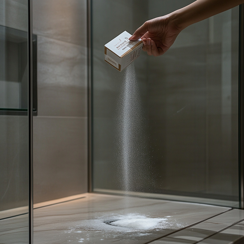 Le bicarbonate de soude permet de dissoudre les bouchons dans votre douche italienne