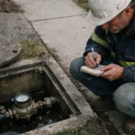 Image réaliste illustrant une fuite d'eau avant compteur dans une canalisation domestique