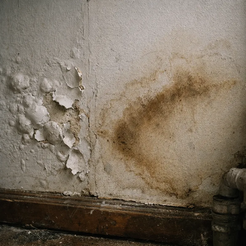Image montrant les signes visibles d’une fuite d’eau plafond avec décoloration et cloques