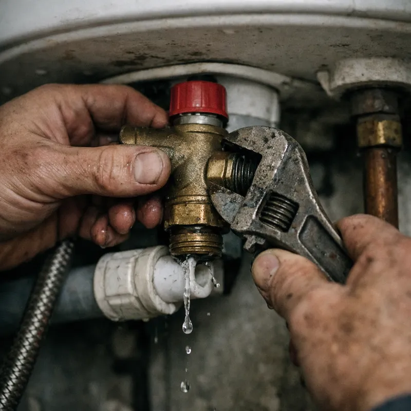 Groupe de sécurité de chaudière avec gouttes d’eau pour illustrer une fuite