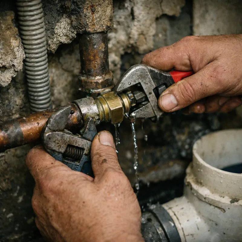 syndic vérifiant l'origine d'une fuite d'eau dans une copropriété