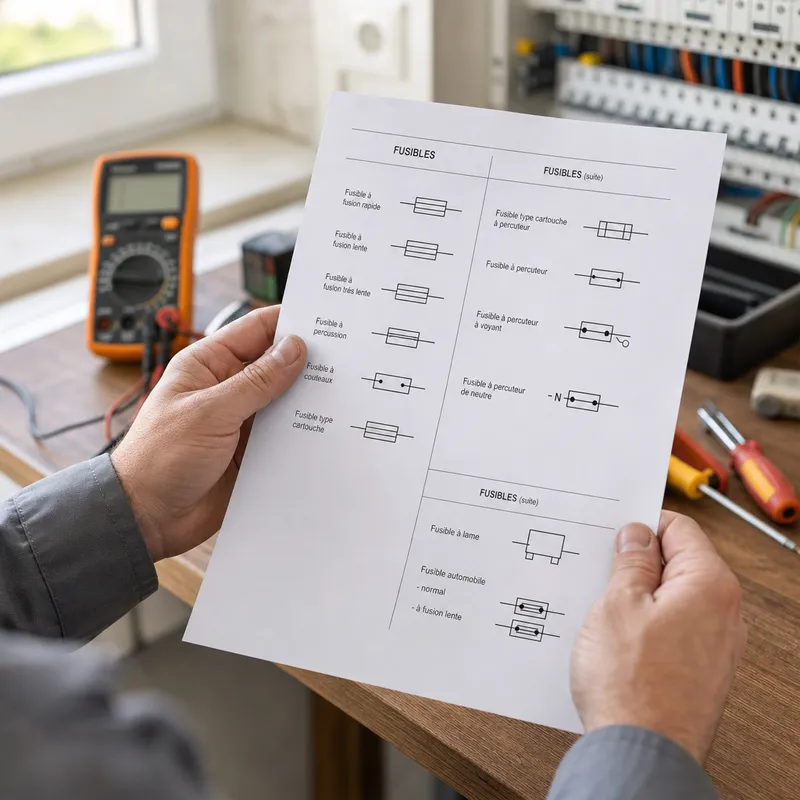 Zoom sur différents symboles de fusibles sur un schéma électrique