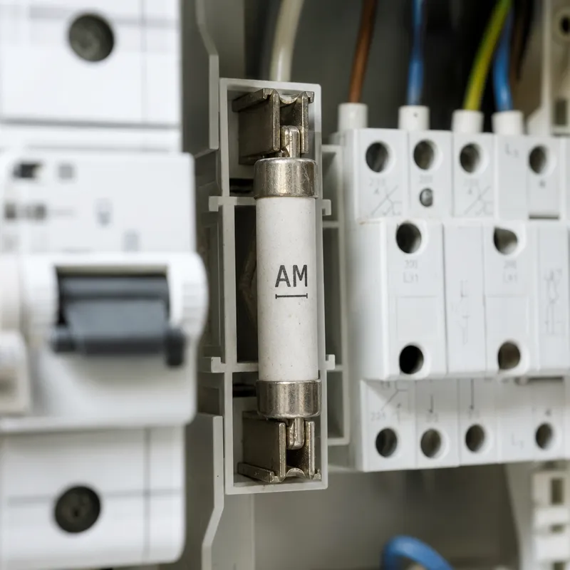 Fusible AM installé dans un tableau électrique moderne