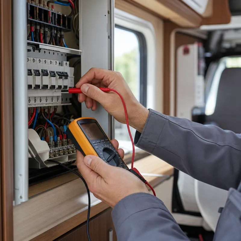 Test des connexions dans un tableau électrique de fourgon aménagé