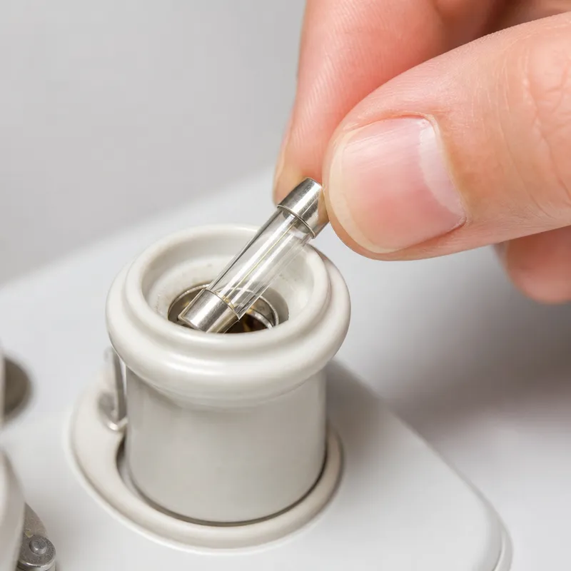 Main retirant une cartouche fusible en verre d’un porte-fusible