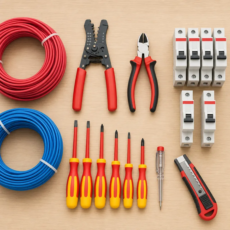 Outils d’électricien à plat sur un établi