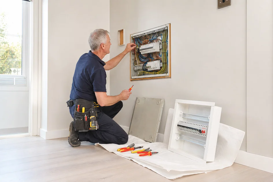 Dépose d’un vieux tableau électrique en cours de rénovation