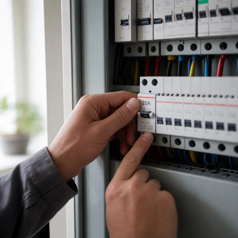 Gros plan sur un disjoncteur avec calibre visible en intérieur