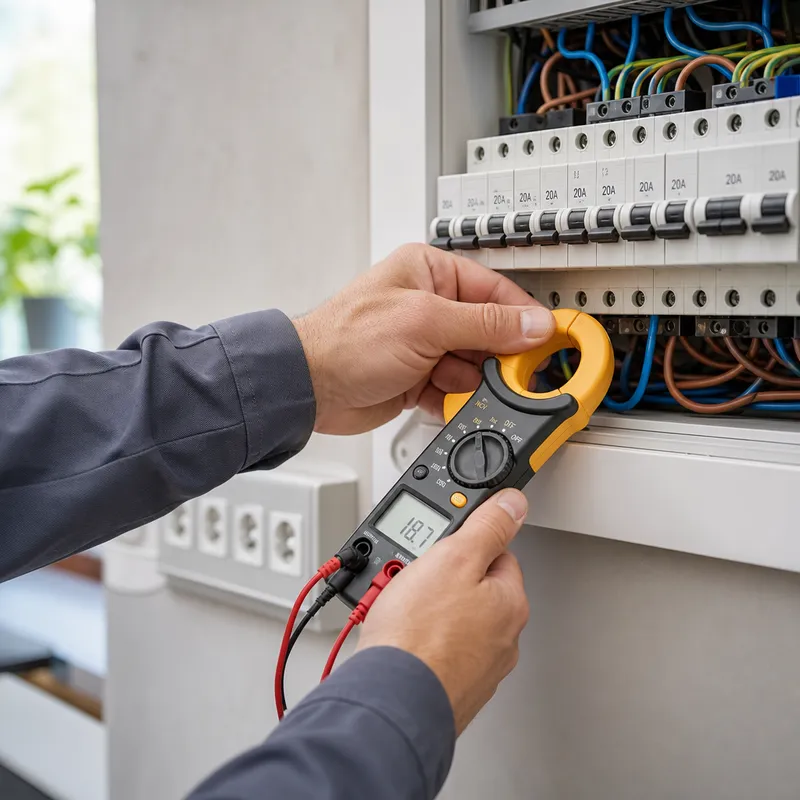 Mesure de la charge sur un disjoncteur 20 A avec un pinces ampèremétrique