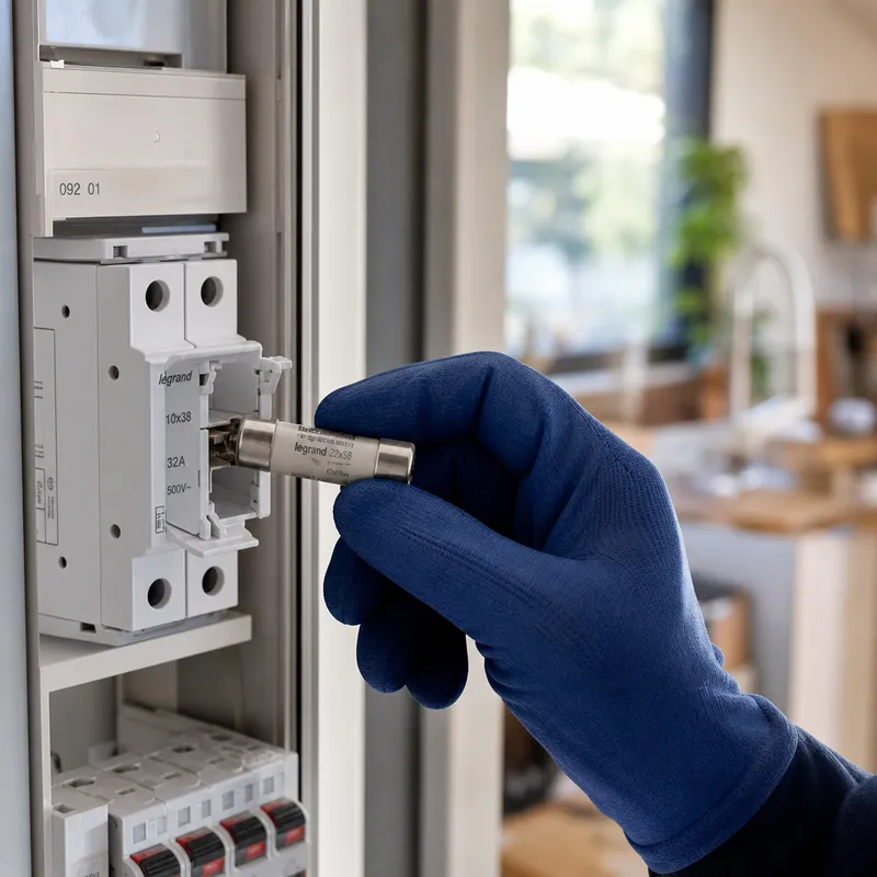 Gros plan sur un sectionneur porte-fusible avec fusible intégré