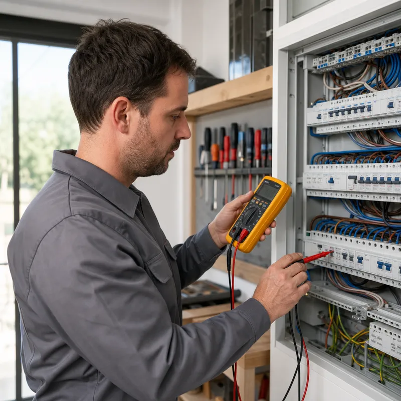 Test d'un interrupteur différentiel avec multimètre par un électricien