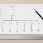 Schéma unifilaire de tableau électrique imprimé avec crayon et règle