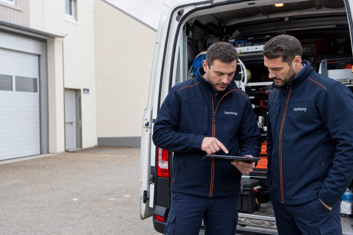 Technicien Harmony auditant et taguant un équipement sur site